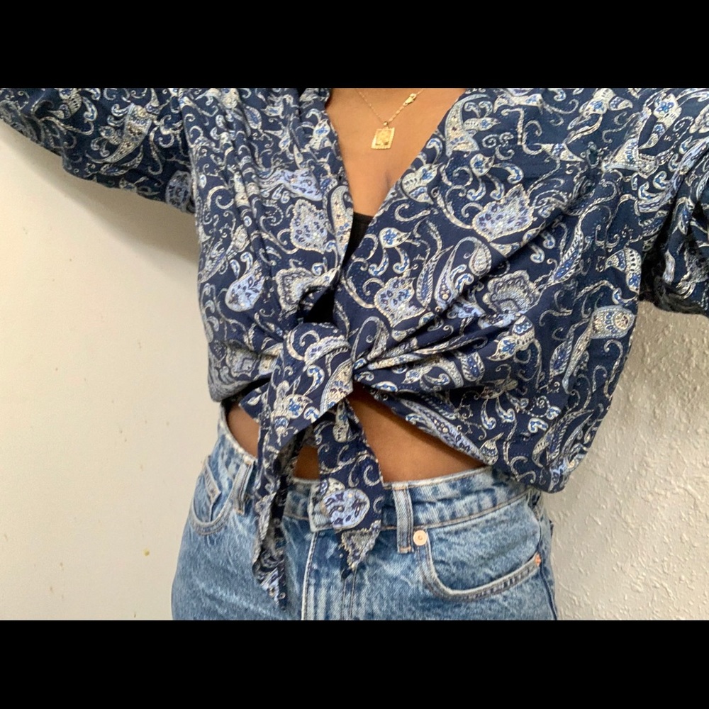H&M Navy blue paisley shirt